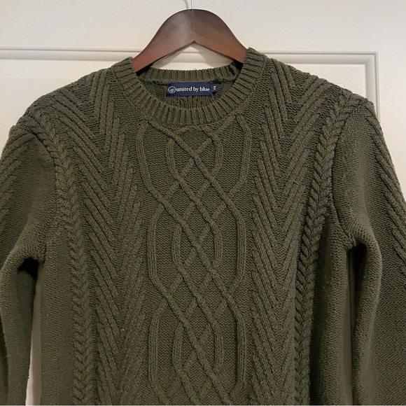 United by Blue Sweater Dress, Chunky Cable Knit Recycled Cotton in Forest Green - Picture 3 of 10